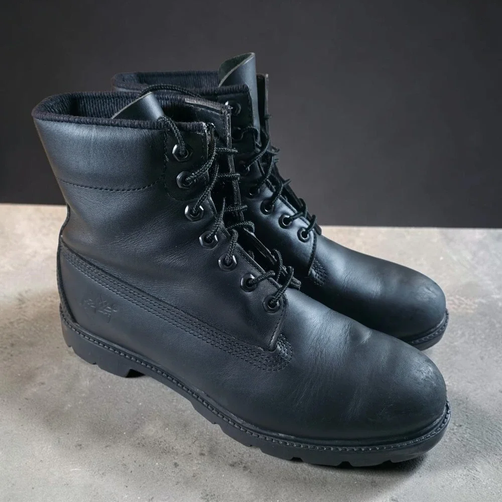 Vintage Timberland Boots Mens Size 9 Tripe Black Soft Toe Combat Made in USA.